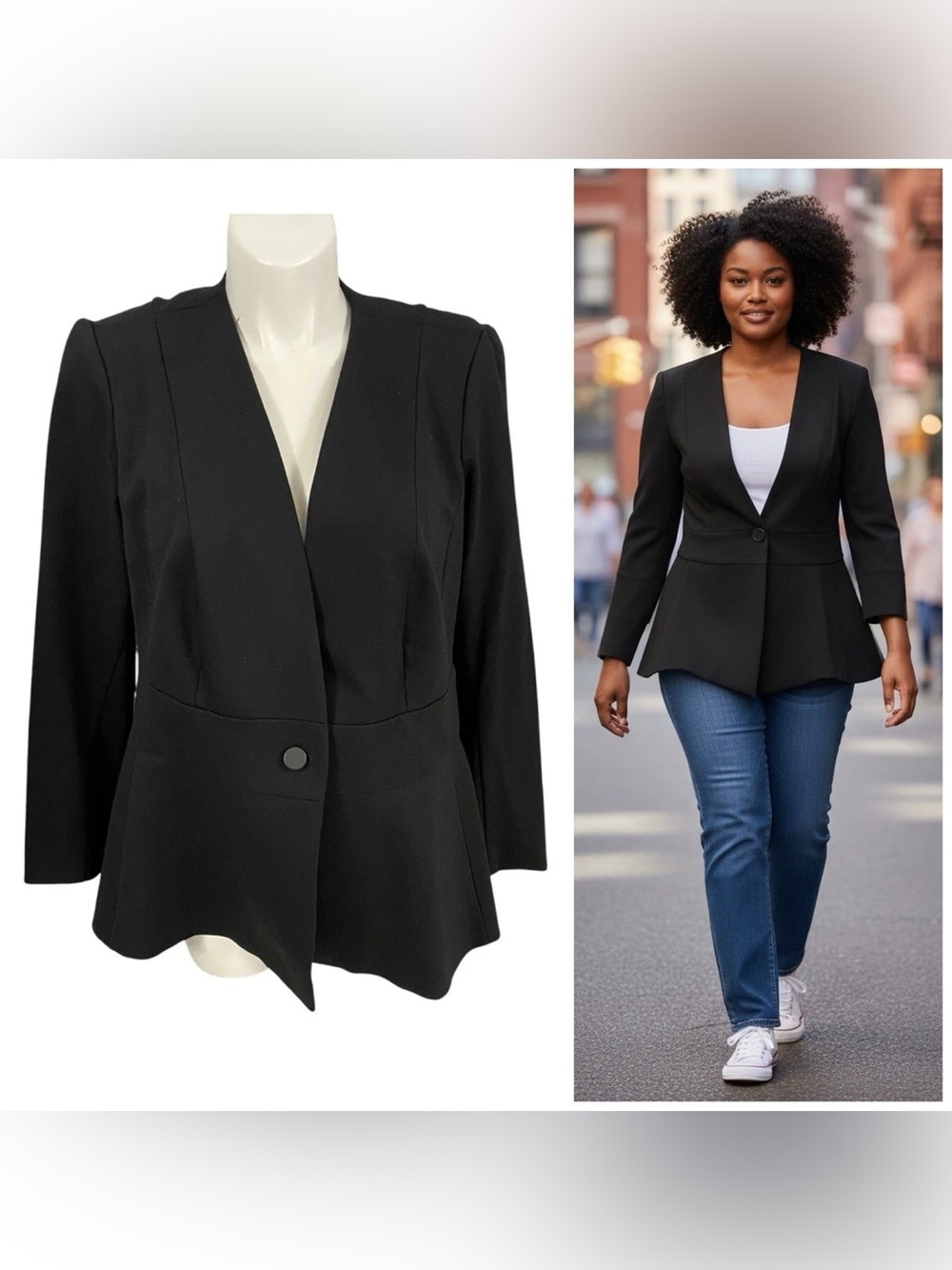 Lane Bryant Black Single-Button Peplum Suit Jacket